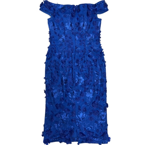 CARMEN MARC VALVO Infusion Dress Sz 6 Blue Floral Embroidery 3D Flower Appliqués - Picture 7 of 11